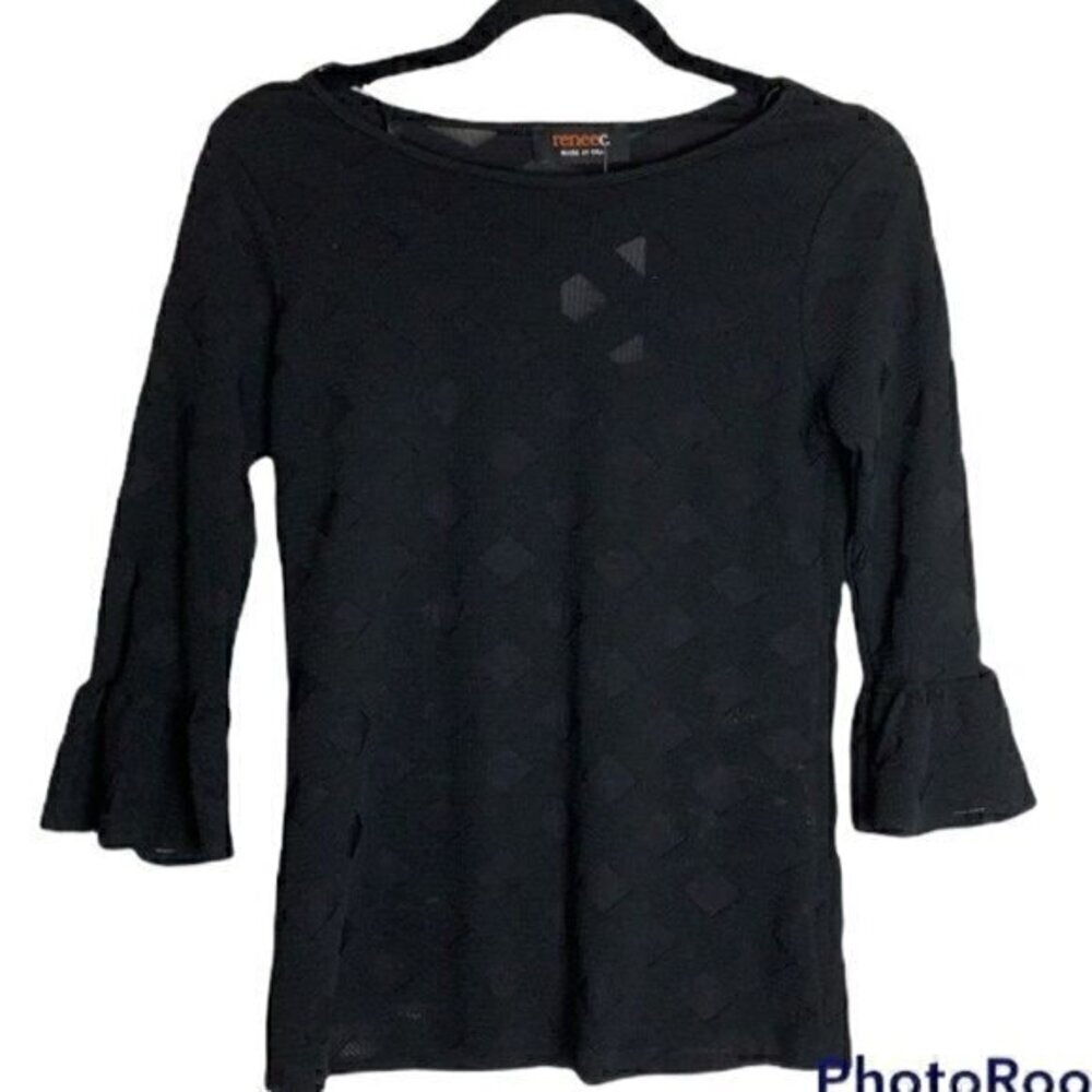Renee C black women’s size small diamond ruffle shirt